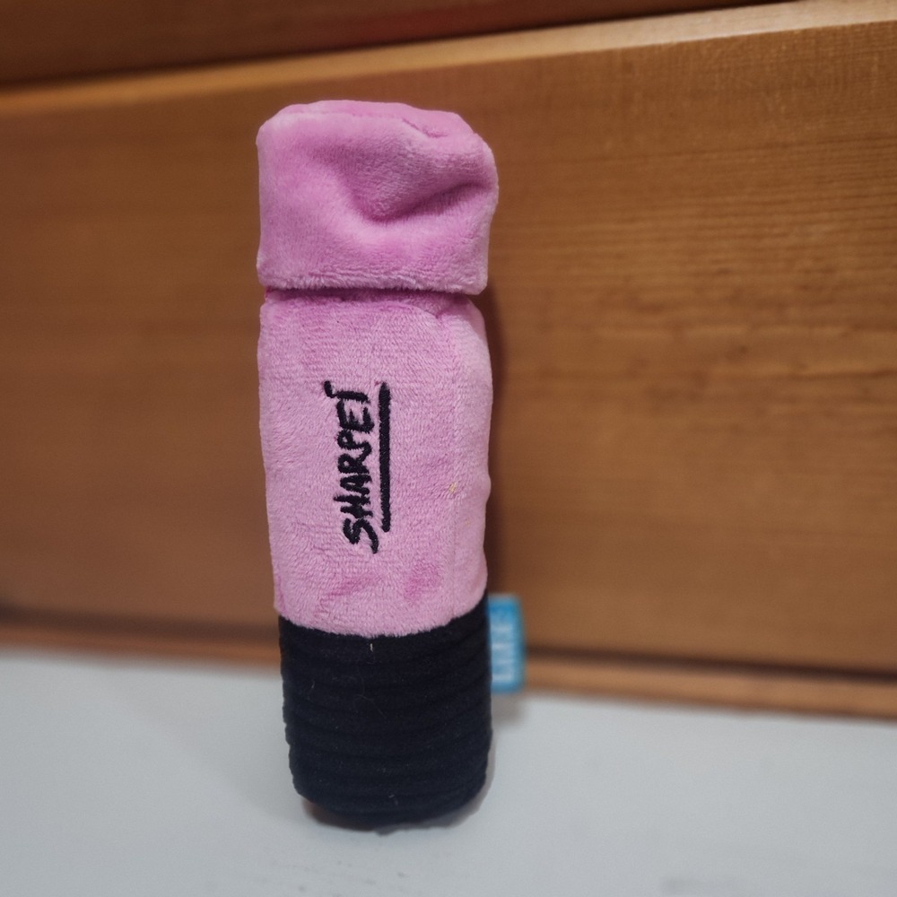 BARK Box Plush Dog Toy - Shar Pei Marker - Pink Crinkle Squeak